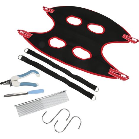Hamac de toilettage pour chien, harnais de toilettage respirant et épais avec peigne coupe-ongles pour chat B99537 Rouge Ensemble M (1/5)
