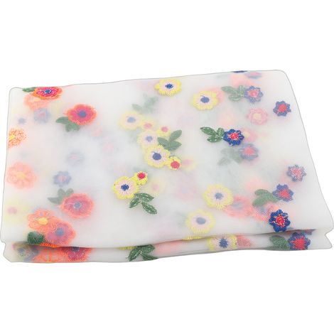 3 chemins table broderie marguerite gaze florale tulle – Cuisine salle à manger mariage anniversaire maison fête déco blanc (1/5)
