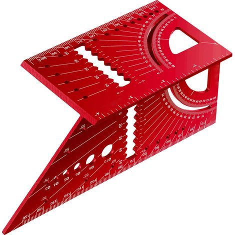 Règle de Mesure Carrée en Alliage d'Aluminium, Outil de Mesure d'Angle à Onglets 3D 45 à 90 Degrés, Règles Carrée, pour Travail du Bois, Rouge (1/4)