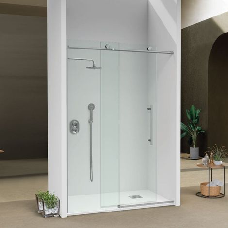 Mampara de ducha frontal + Puerta Corredera 176-178 cm BABILÓN Cromado rejilla acero inox. (1/3)