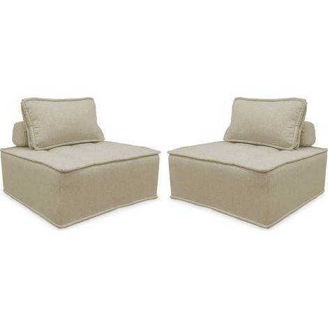 sweeek - 2er Set modulierbare Sessel ohne Armlehne, kapitoniert, Stoff, Beige