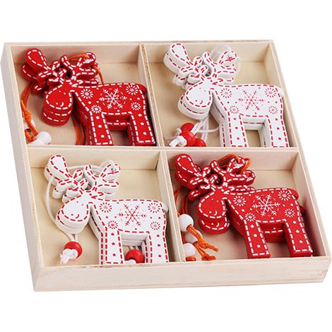 Boîte Décoration NoëL Bois Flocon Renne Étoile Cerf Sapin Guirlande Ornement Fête 12 Pièces-KZQ (1/2)
