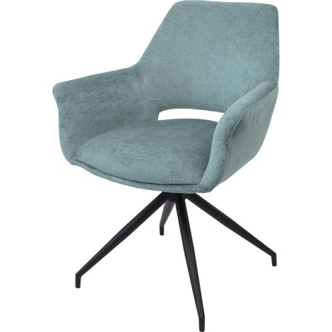 [NON UTILIZZATO] Sedia poltroncina con seduta girevole braccioli HHG-745 tessuto grigio menta