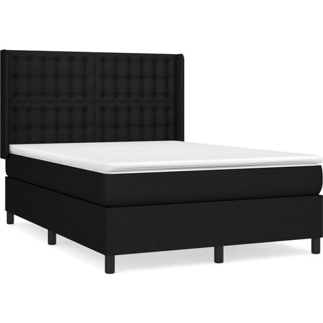 Sommier à lattes de lit avec matelas Noir 140x200 Tissu (1/5)
