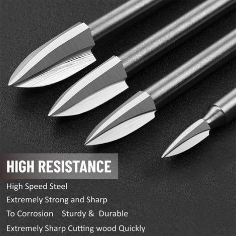 Mèches de Gravure sur Bois, 5 Pcs Ensemble d'Outils de Sculpture pour Accessoires d'Outils Rotatifs avec une Tige de 1/8 pouce (1/5)
