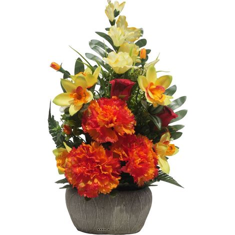 jardinièrre pot beton d'oeillet,bouton de rose, Orchidée, glaieul Orange pour la Toussaint - couleur: Orange