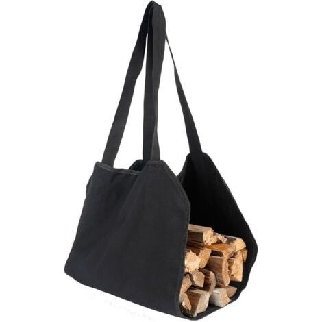 Sac de transport de bûches en toile pour le transport du bois de chauffage, avec poignées renforcées pour un transport confortable à l'extérieur (noir,100×50CM) (1/4)