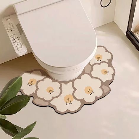 Tapis de toilette en forme de U - résistant, fond antidérapant, absorbant, à séchage rapide et respirant.(Blanc)