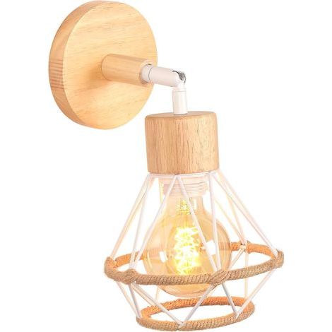 E27 Metal and Wood Wall Sconce, 180° Adjustable, Vintage Industrial Style for Living Room and Kitchen (1/5)