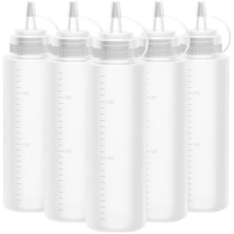 Sollbry Lot de 5 bouteilles de sauce en plastique de 250 ml avec bouchon, distributeur de ketchup, couvercles anti-fuites (1/5)