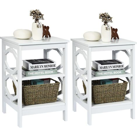 Set of 2 3-Tier Nightstand Sofa Bed Side Table Storage Display Stand with Shelf (1/5)