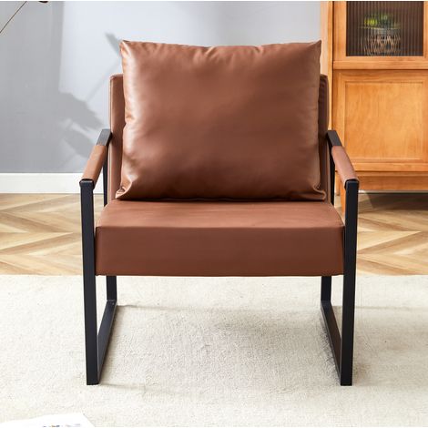Sillón de lectura con reposabrazos, estructura metálica estable, tapicería de PU, ideal para salón u oficina - marrón (1/5)