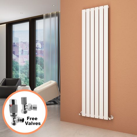 ELEGANT 1800 x 452 mm White Vertical Column Radiator Single Flat Panel Designer Bathroom Radiator + Chrome Thermostatic Radiator Valves (1/5)