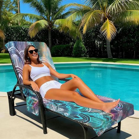 Housse de chaise de plage en microfibre avec poche, serviette de bain de soleil légère à séchage express, motif océan 3D, pour piscine, jardin et plage(Style6-75x210cm) (1/4)