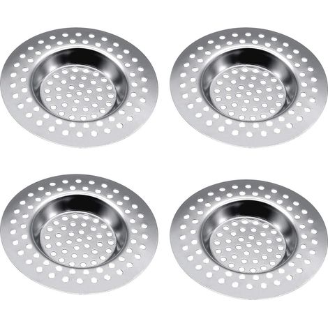 Filtre De Drain Inox - Pour Évier Cuisine Salle De Bain Baignoire - Protection Contre Bouchons Cheveux Résidus Alimentaires - Lot De 4 (1/5)