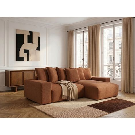 BOBOCHIC - Canapé d'angle fixe réversible VOLTAIRE tissu chiné   Orange (1/5)
