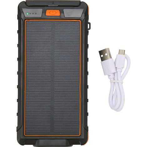 Chargeur Solaire Portable 20000mAh avec Boussole et Lampe LED pour Randonnée Noir Orange (1/5)