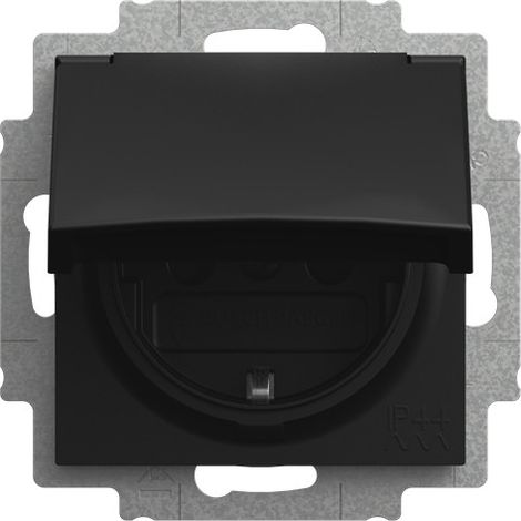 Busch-Jaeger Inserto presa SCHUKO® Safety+ con coperchio a cerniera nero opaco - Busch-balance® SI (20 EUCKBD-915), 2CKA002013A5538
