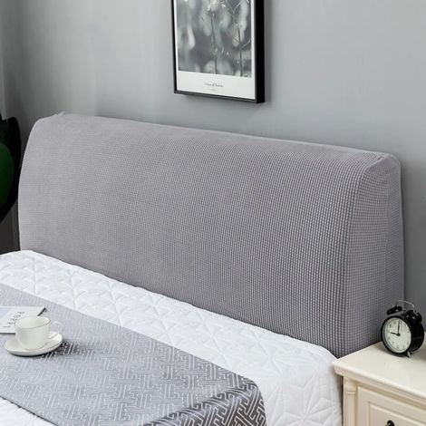 Housse de tête de lit extensible, petite housse de tête de lit carrée en jacquard, housse de tête de lit anti-poussière pour lit King 180-198 cm - Gris clair (1/4)