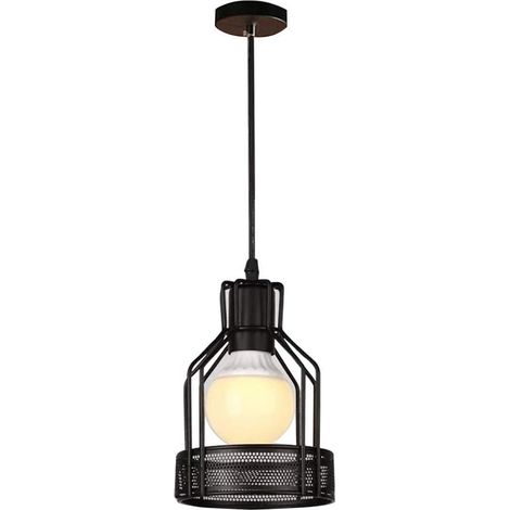E27 Deckenleuchte für den Innenbereich, Vintage-Industrie-Deckenleuchte, Pendelleuchte mit schwarzem Metallkäfig für Flur, Veranda, Schlafzimmer, Café (D)