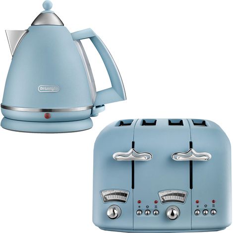 Delonghi Argento 1.7L Kettle & 4 Slice Toaster Set, Blue