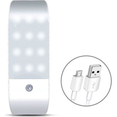Lampe de chevet rechargeable à 12 LED avec capteur infrarouge pour le corps humainCapteur lumineux blanc1W (1/5)