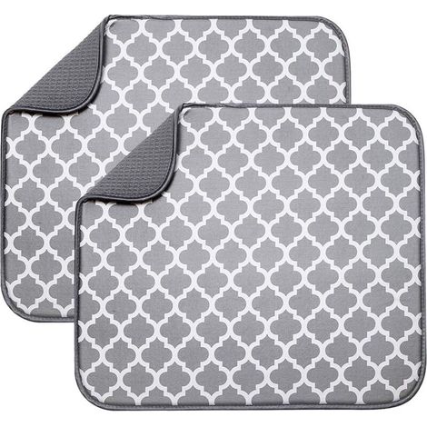 Pack Microfiber Dish Drying Mats for Dish Drainer, Absorbent Drying Mat for Glass, Plate and Cup 40cm x 46cm, Grey Holder (1/5)