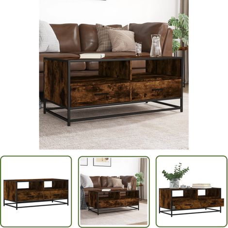 vidaXL Table basse chêne fumé 100x50x45 cm bois d'ingénierie et métal (1/5)