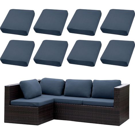 Patio Cushion Covers Set of 8Outdoor Couch Covers Stretch Sofa Covers for Sofa CushionsFurniture Protectors Washable and Reusable (1, Grey-Blue) (1/5)