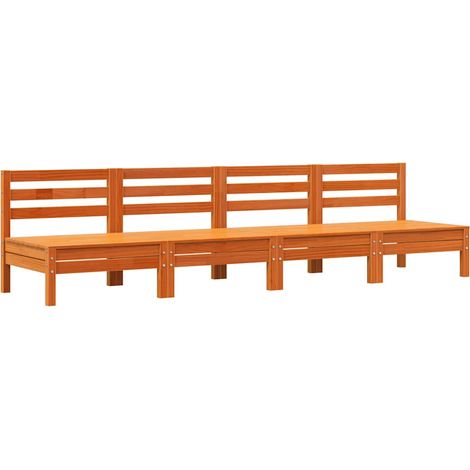 Divani Senza Braccioli Giardino Divano da esterno 4 pz Marrone Cera Massello Pino (1/5)