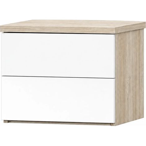 Comodino Melodia 2 Cassetti Rovere Sbiancato e Bianco Lucido – Design Moderno Senza Maniglie (1/5)