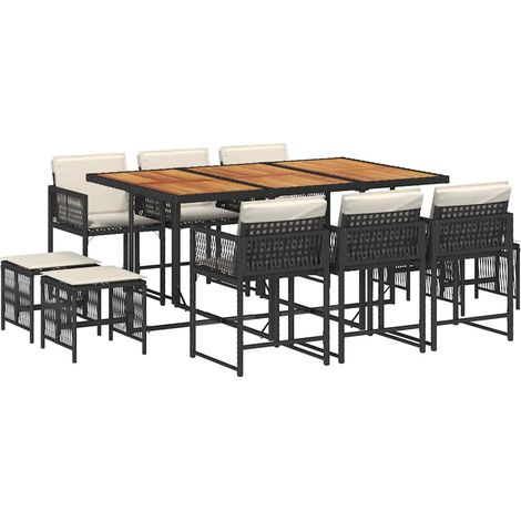 Maison Exclusive - Set de comedor jardín 11 pzas con cojines ratá (1/5)