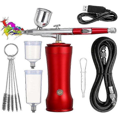 Kit aérographe avec compresseur, kit aérographe sans fil 30 PSI avec tuyau, kit aérographe portatif rechargeable, compatible avec A