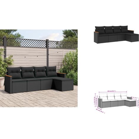 Salon de jardin 5 pcs avec coussins noir résine tressée - Ensemble Salon De Jardin - Salon Extérieur - Mobilier De Jardin - Canapé Jardin - Résine Tressée (1/3)