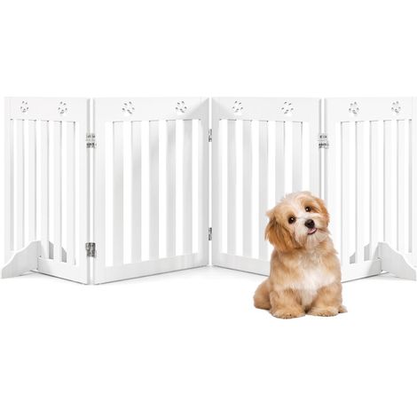 Barrière de sécurité en bois extensible pour chien 203 x 60 x 1,5 cm pliable pratique design moderne en MDF blanc