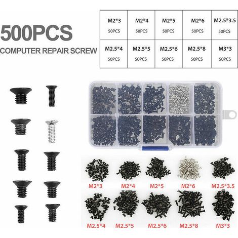 Kit de 500 vis pour ordinateur portable, filetage M2, M2.5 et M3, en acier inoxydable. (1/5)