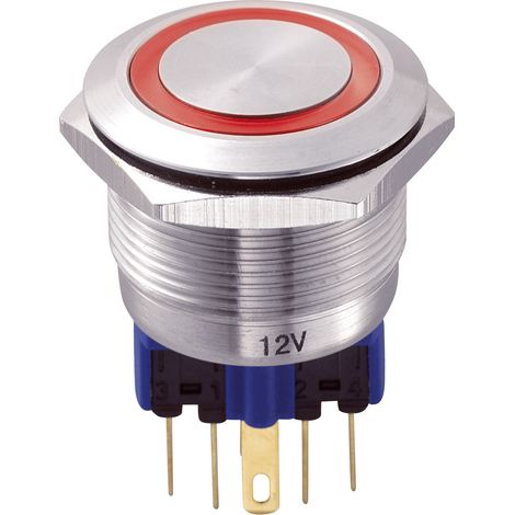TRU COMPONENTS 701776 GQ22-11E/R/12V Vandalismusgeschützter Drucktaster 250 V/AC 5 A 1 x Ein/(Ein) t