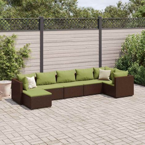 7-tlg. Garten-Lounge-Set mit Kissen Braun Poly Rattan (1/5)