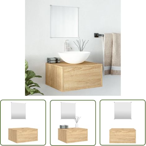 The Living Store Ensemble de meubles salle de bain 2 pcs chêne bois d'ingénierie - Meuble Salle De Bain - Ensemble Salle De Bain - Rangement Salle De Bain - Armoire Salle De Bain - Miroir Salle De Bai (1/5)
