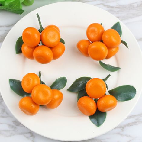 Mini naranjas decorativas (3 ramas): fruta artificial de plástico duro de aspecto realista para fiestas, cocina, sala de estar, supermercado y fines educativos.