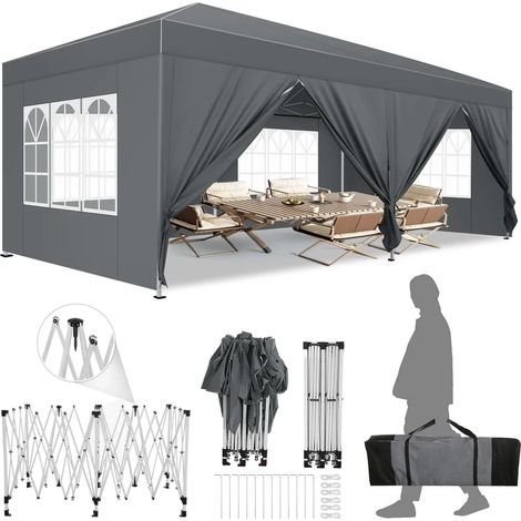 Gazebo Pieghevole da Giardino. Gazebo Impermeabile Pop Up da 3x6m con Pannelli Laterali. Tendone da Esterno. Altezza Regolabile. Protezione UV 50+. and acqua, Barnum pieghevole per matrimoni, picnic, (1/5)