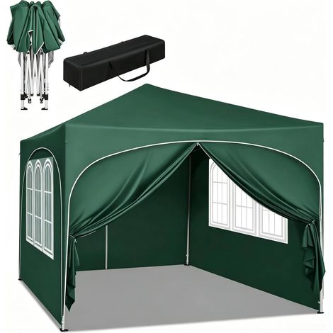 Faltpavillon 3 x 3 m grün mit UV-Schutzdach, 4 Seitenwänden und Tragetasche MODENUIT (1/5)