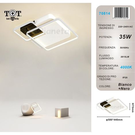 Plafoniera led 35w 3 quadrati bianco lampadario da soffitto quadrata moderno luce fredda naturale Naturale