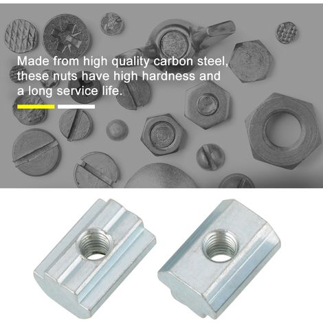 Écrou coulissant en acier carbone zingué pour profilé aluminium, rainure en T, accessoire M6, fixation industrielle, pièce de montage, écrou à glissière, compatible profilés, qualité résistante. (1/4)