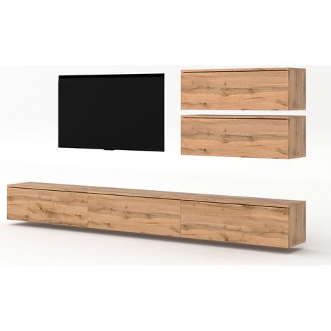 AX LIVING Anbauwand Loriano V Wohnwand braun Eiche Wotan 300 cm breit