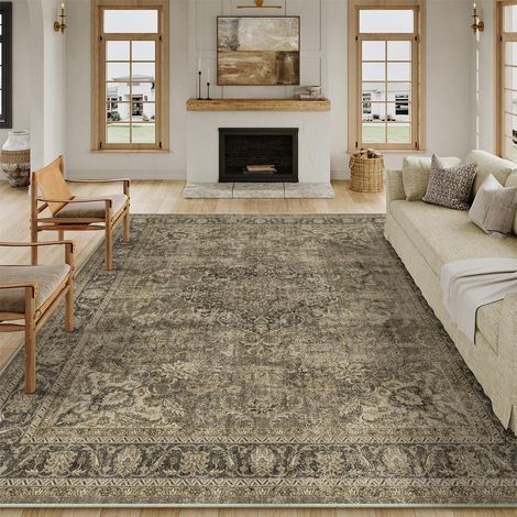 Marron Vintage Tapis Salon 200x300cm Rug Lavable en Machine Grand Antidérapant Rugs,Chambre Adulte,Descente de Lit Carpets,Salle a Manger,Bureau,Cuisine,Interieur Poil Ras Carpet (1/5)