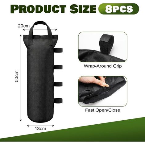 8 Pièces Sac Lestage Tonnelle, Sac de Sable Remplissable, Anti-Vent Stable Poids Tonnelle, Sac de Lestage pour Tonnelles, Sandbag Épais Oxford 800D, Leste pour Pied de Tonnelles Auvent et Tente