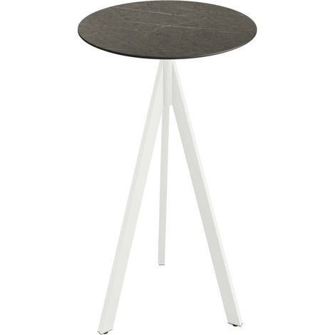 Infinity Tripod mange-debout avec piètement blanc + plateau HPL Midnight Marble Ø70 cm - Feros (1/2)
