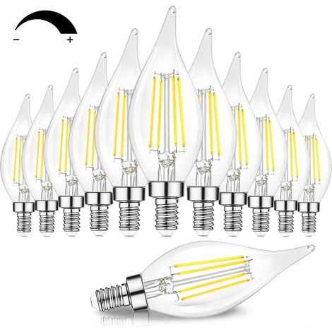 Dimmable E14 chandelier Ampoule LED équivalent à 60 watts incandescent 4000k lumière du jour blanc clair filament suspension ampoule 4w Vintage ventilateur de plafond ampoule avec pointe de flamme (1/5)
