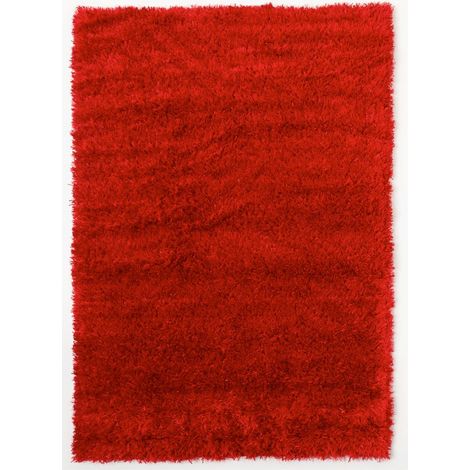 Tapis shaggy Ø140cm rouge fait main rond motif uni MALAIDORY (1/5)